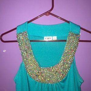 Small blue dress with beaded collar